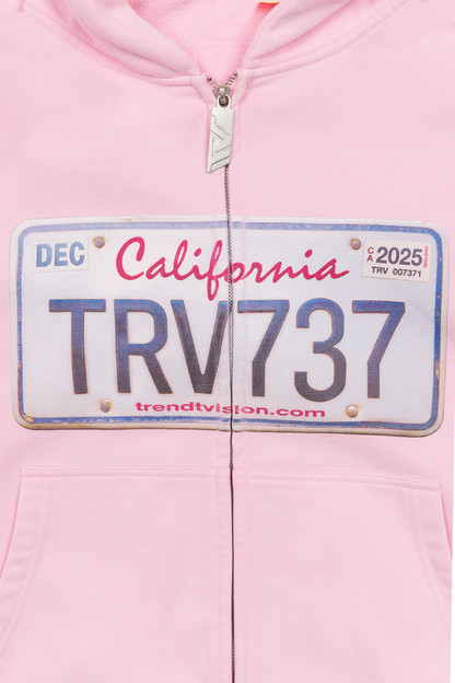 License Plate Zip Hoodie Pink
