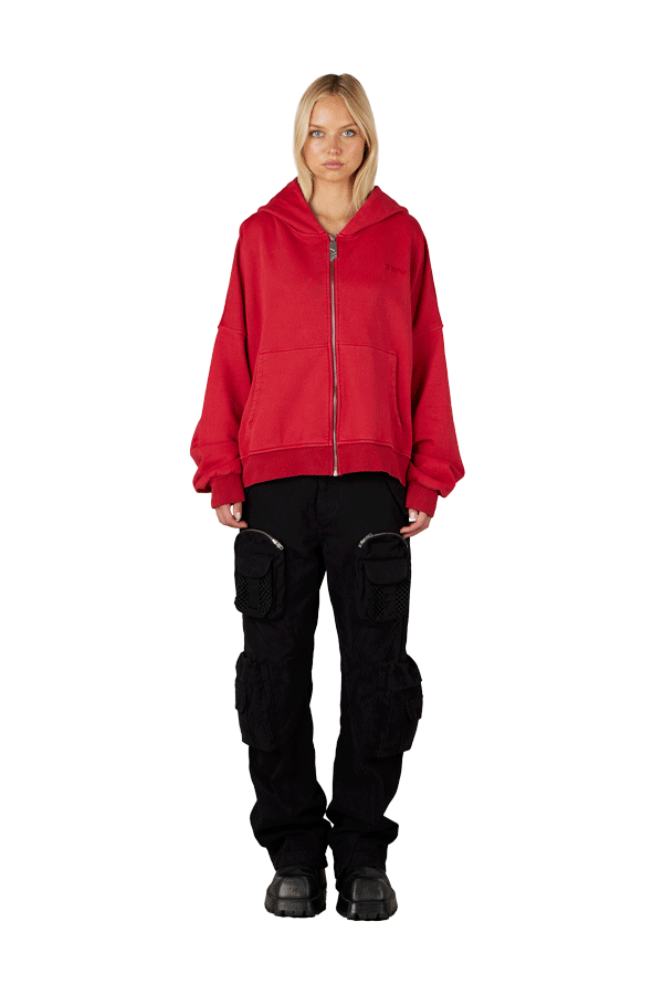 Red Logo Zip Hoodie
