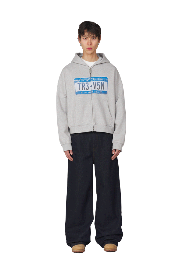 License Plate Zip Hoodie Grey Melange