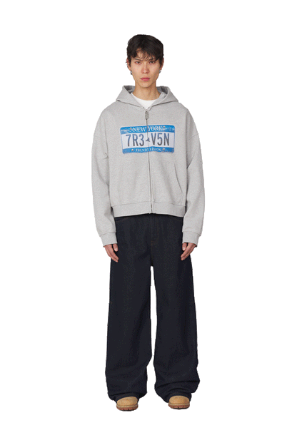 License Plate Zip Hoodie Grey Melange