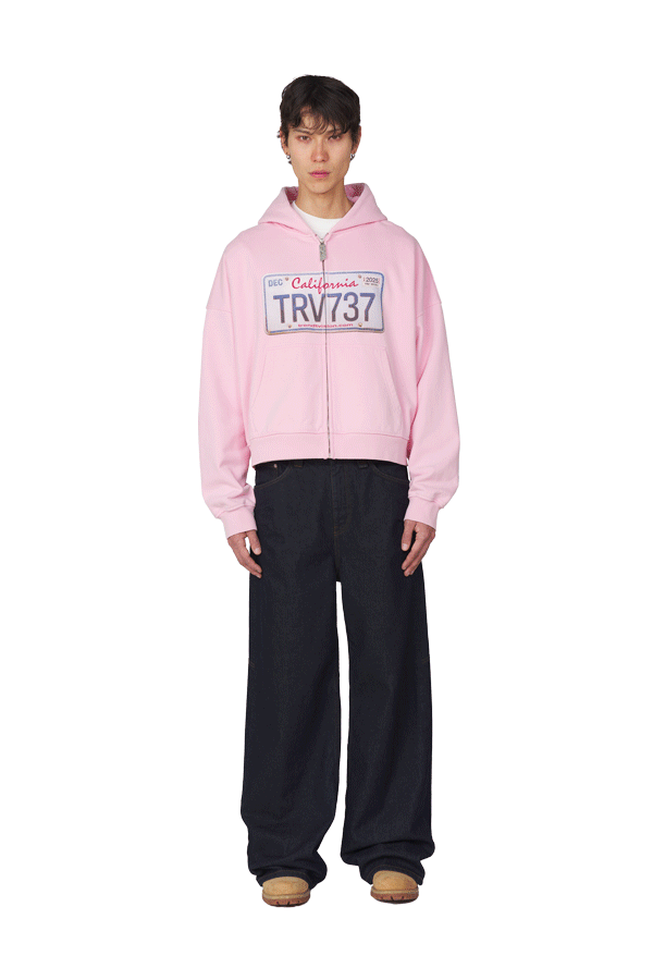 License Plate Zip Hoodie Pink