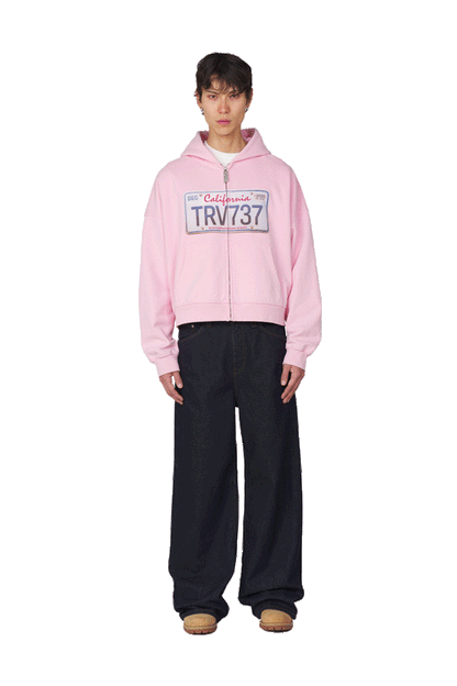 License Plate Zip Hoodie Pink