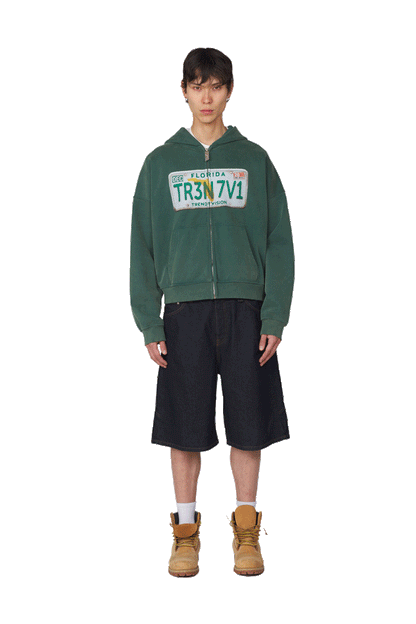 License Plate Zip Hoodie Forest Green