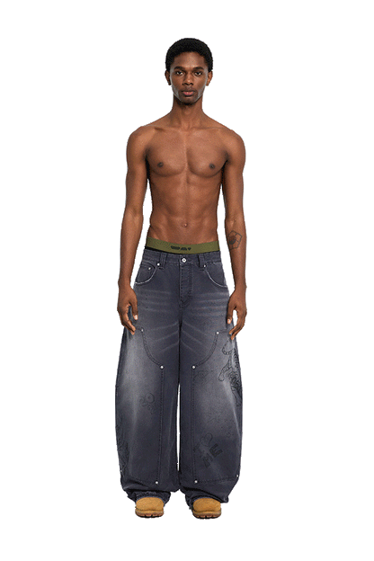 Scribbled Double Knee Pants