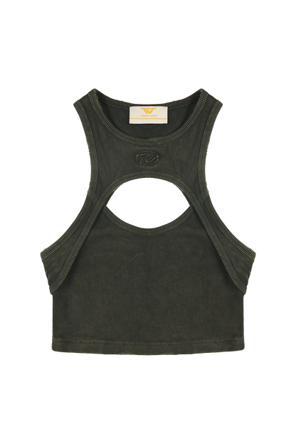 Olive "Echoes" Crop Top