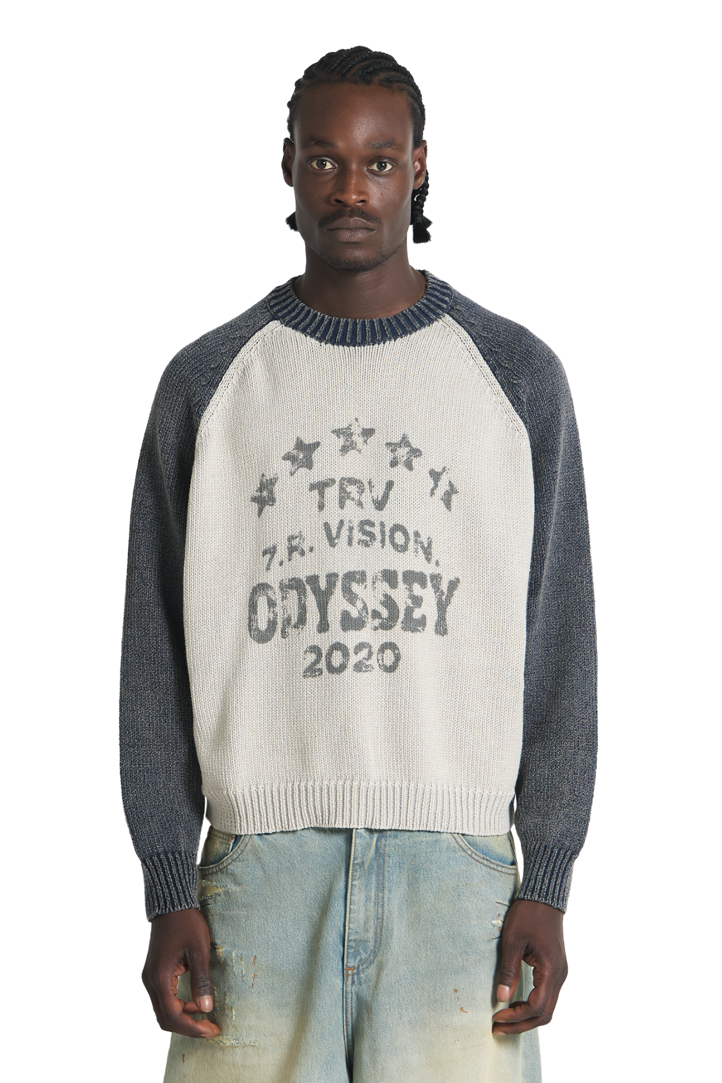 Raglan Knit Sweater Blue Grey