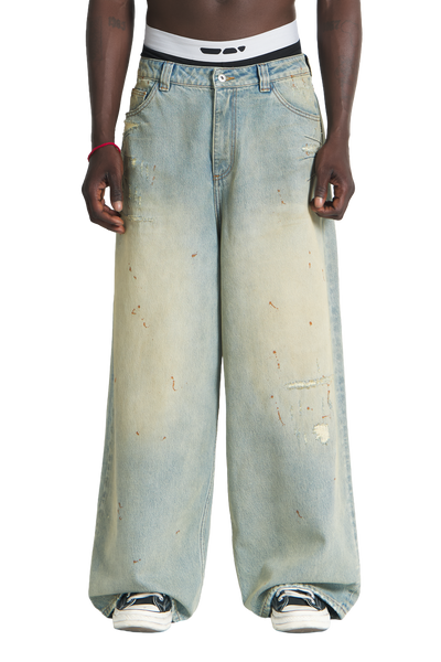パンツ Trendt Vision Construction Denim Repaired Construction Denim Jeans Blue – Trendt Vision