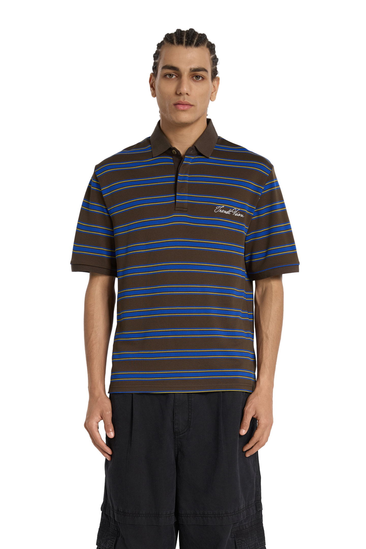 Striped Polo Shirt Mocha Blue