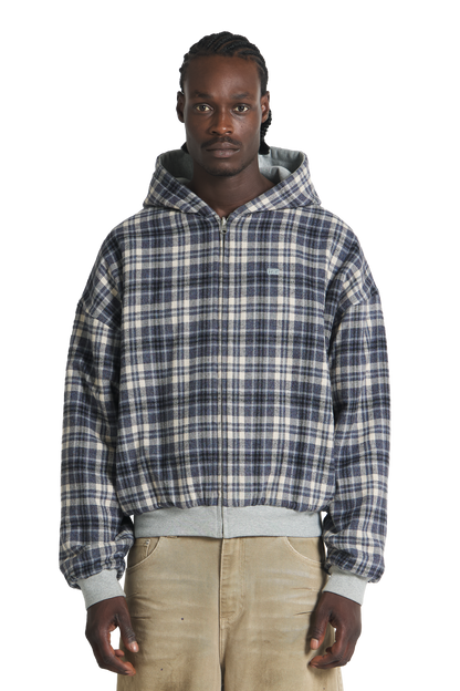 Reversible Flannel Zip-Hoodie Grey Blue