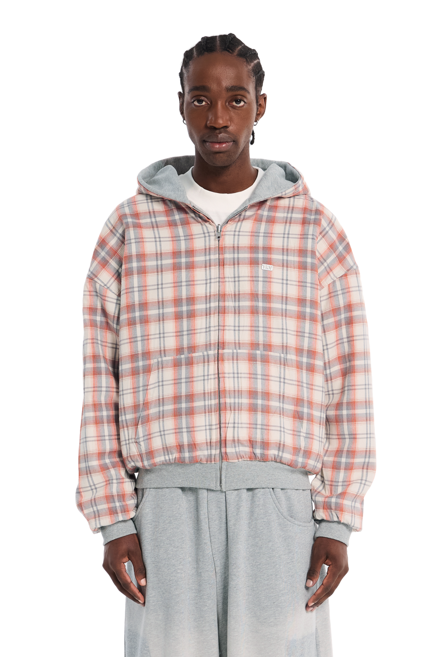 Reversible Flannel Zip-Hoodie Orange