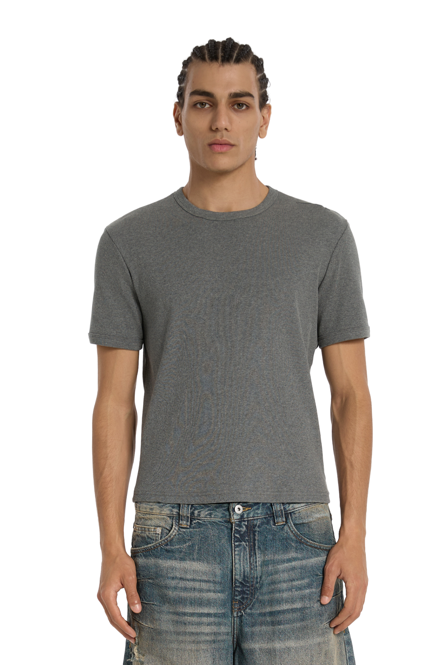 Ribbed Slim Tee Anthracite