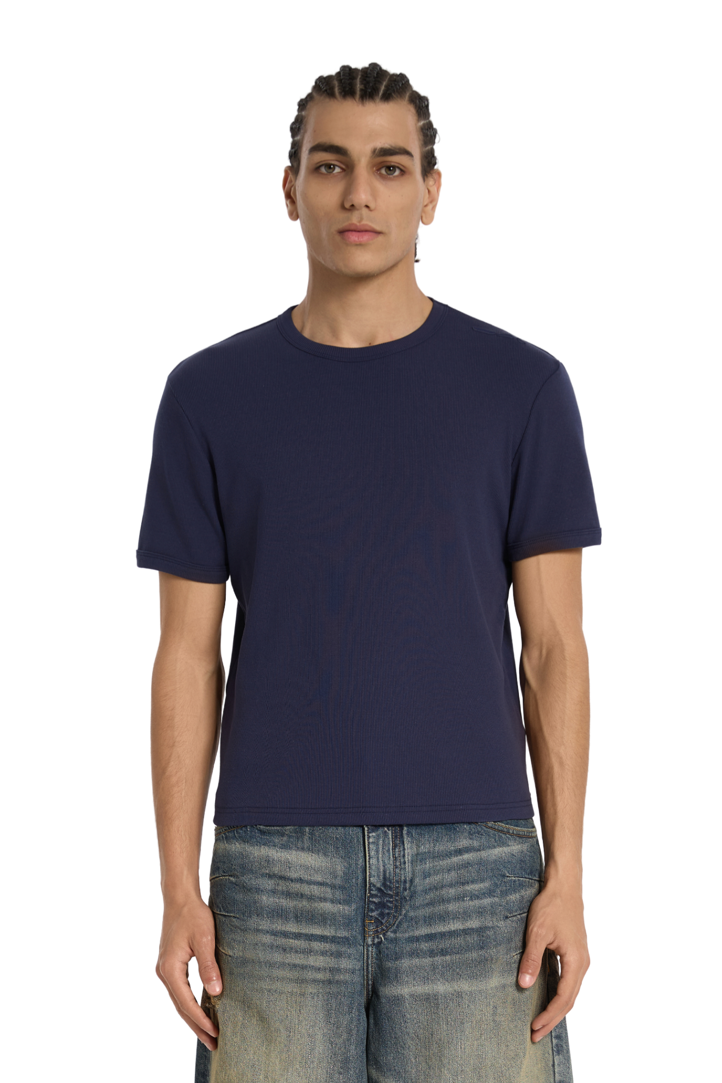 Ribbed Slim Tee Navy