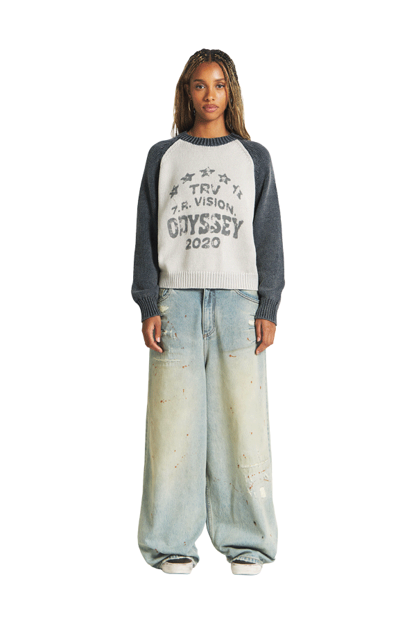 Raglan Knit Sweater Blue Grey