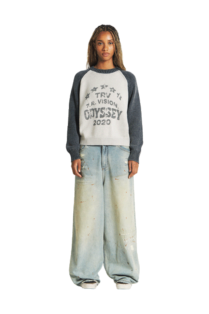 Raglan Knit Sweater Blue Grey
