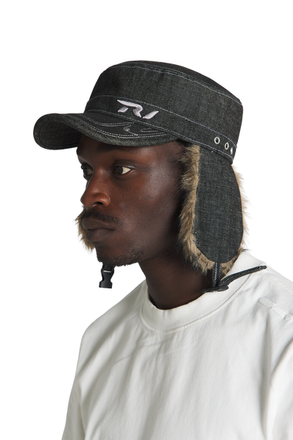 Raw Denim Fur Cap