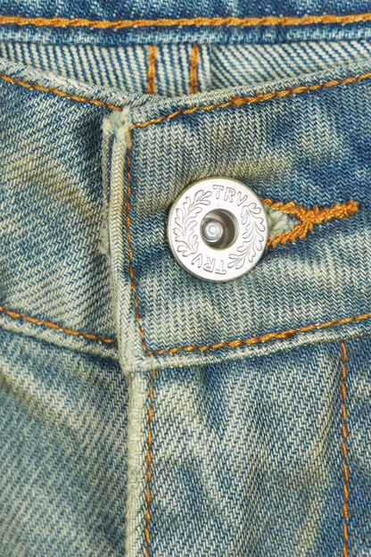 Repaired Construction Denim Jeans Blue