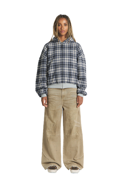 Reversible Flannel Zip-Hoodie Grey Blue