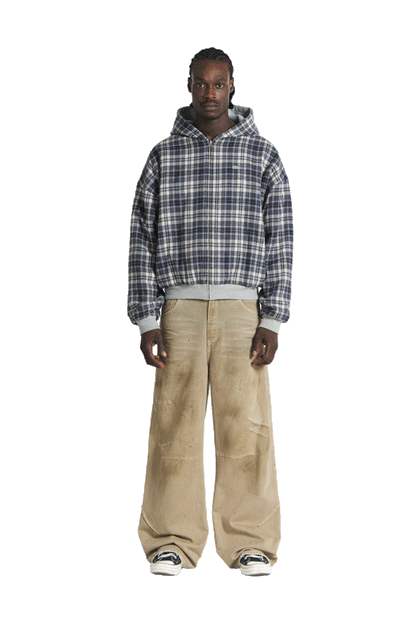 Reversible Flannel Zip-Hoodie Grey Blue