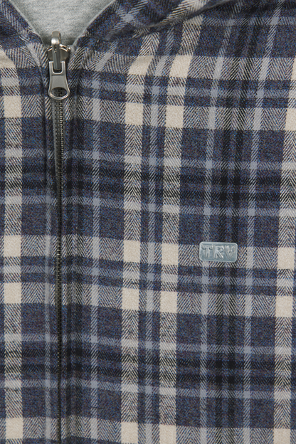 Reversible Flannel Zip-Hoodie Grey Blue