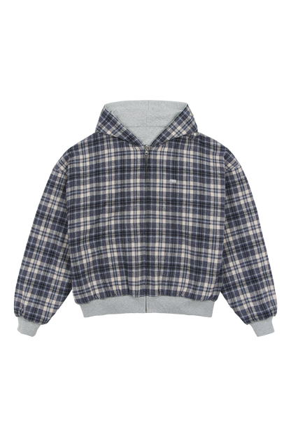 Reversible Flannel Zip-Hoodie Grey Blue