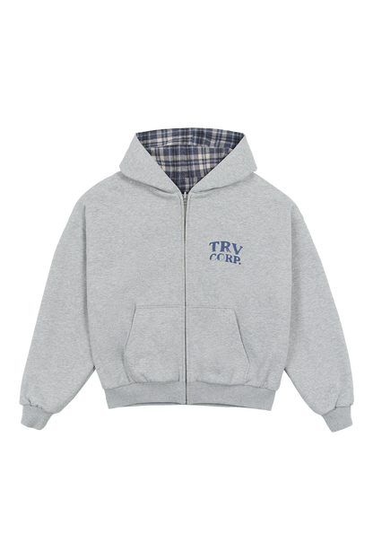 Reversible Flannel Zip-Hoodie Grey Blue