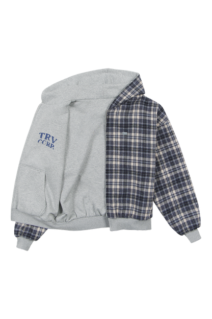 Reversible Flannel Zip-Hoodie Grey Blue