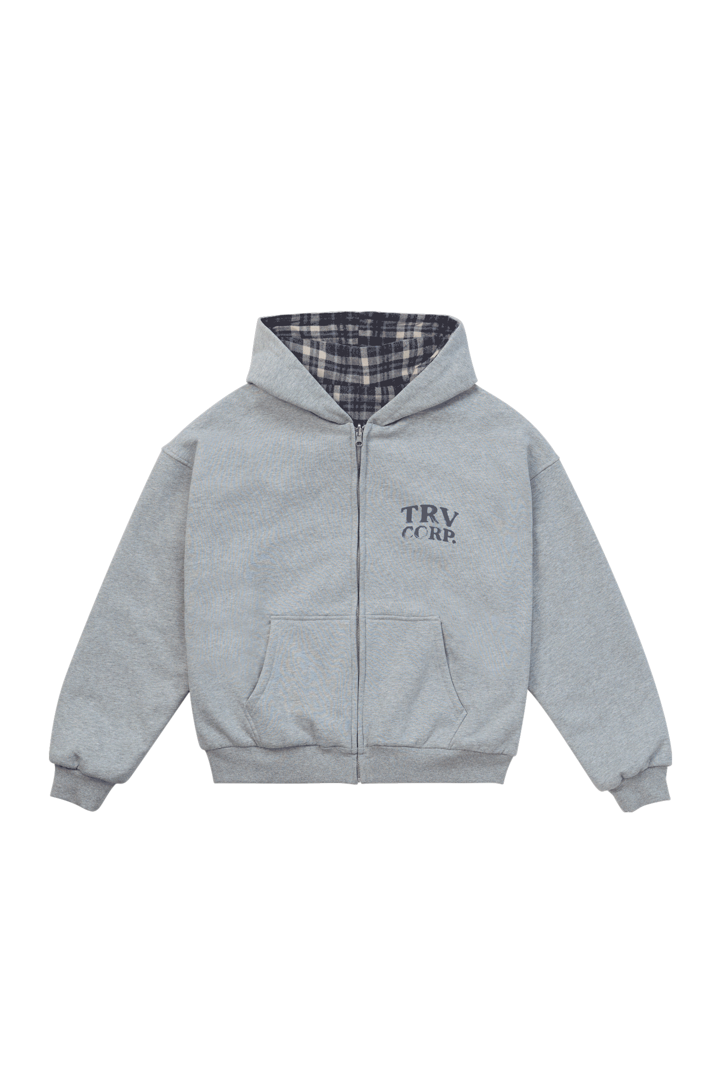 Reversible Flannel Zip-Hoodie Grey Blue