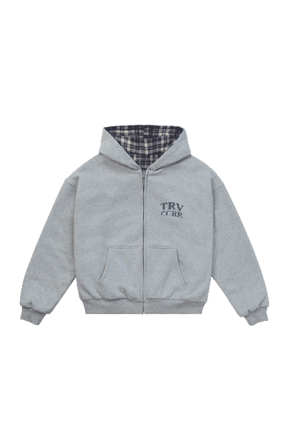 Reversible Flannel Zip-Hoodie Grey Blue