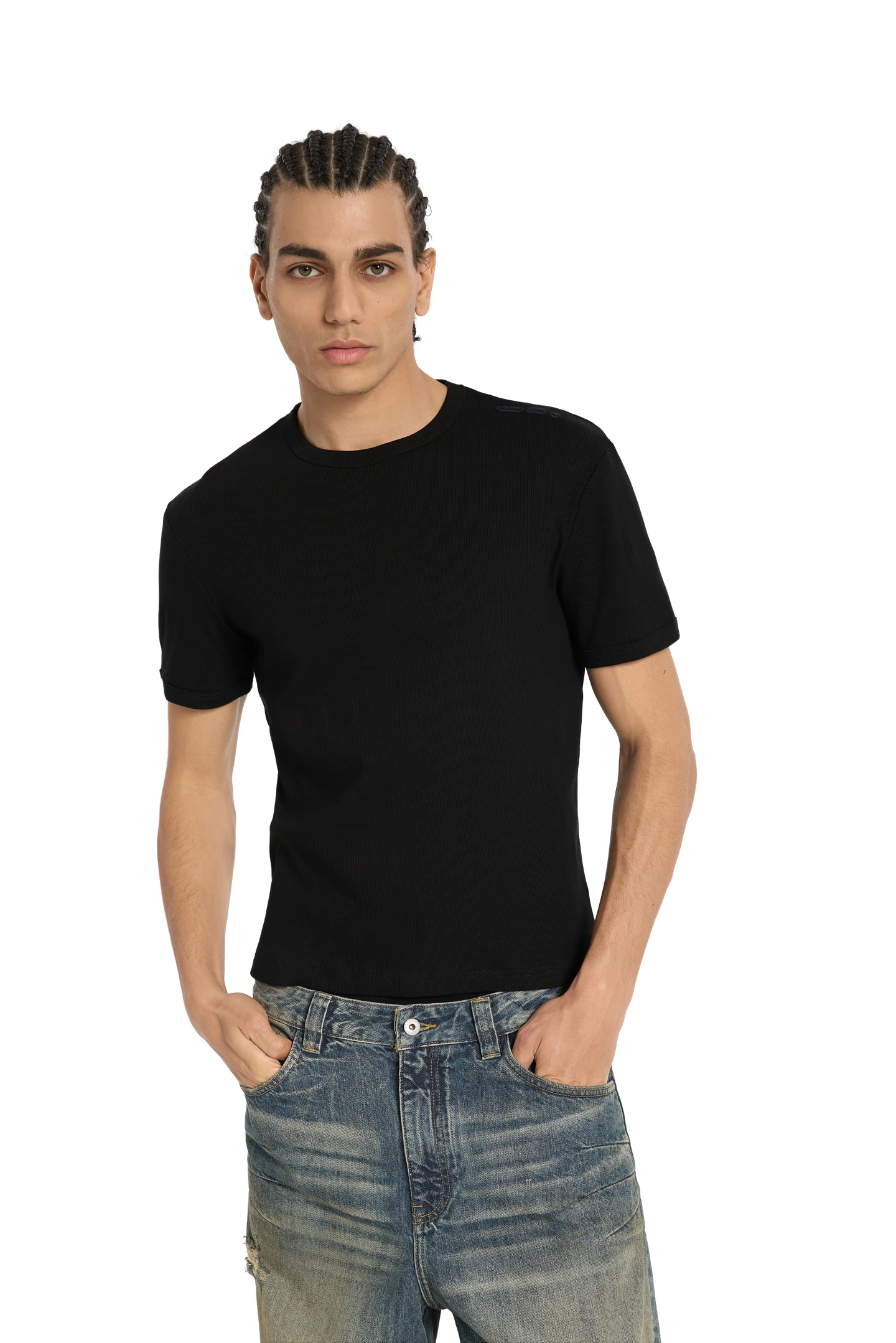 Ribbed Slim Tee Black
