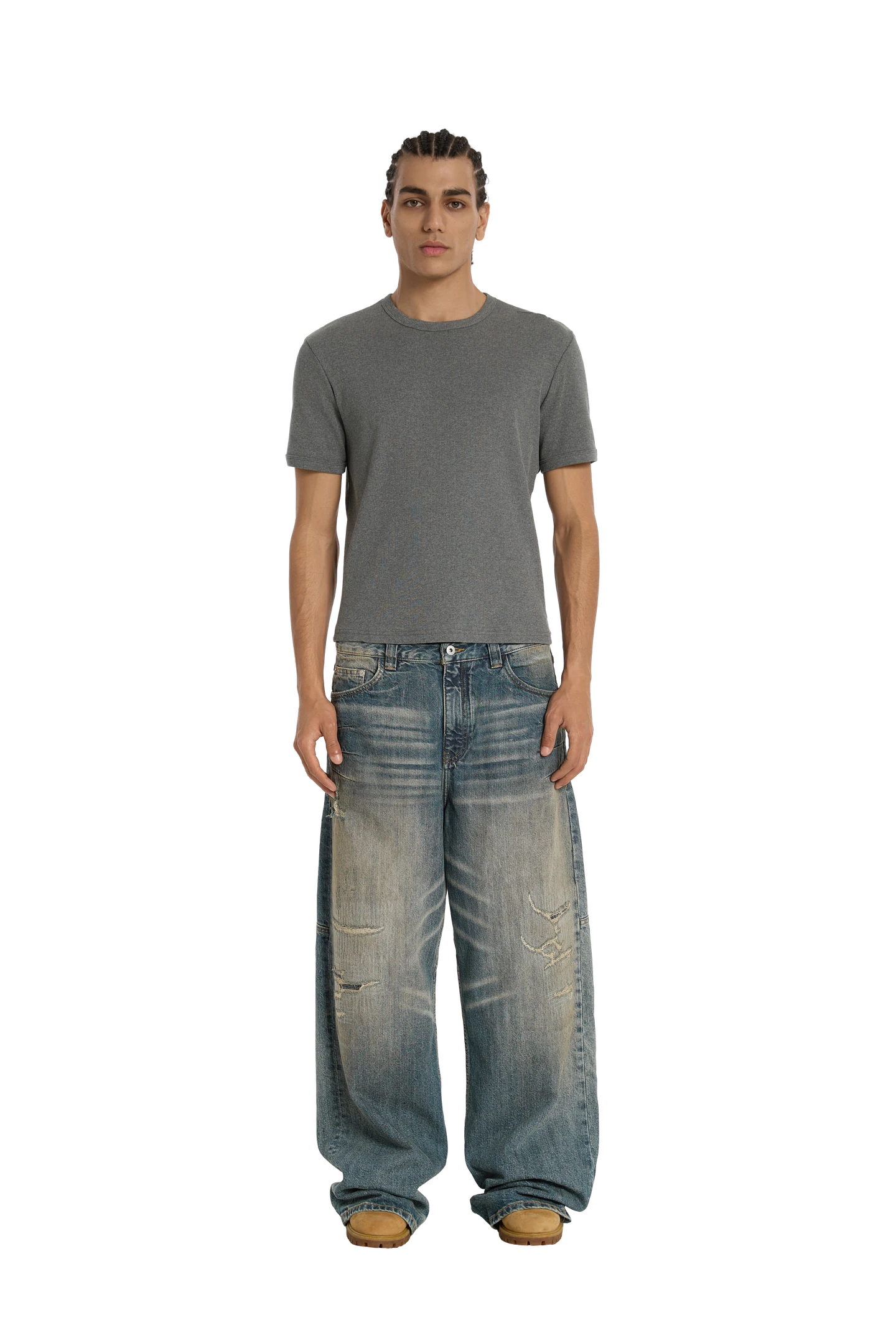 Ribbed Slim Tee Anthracite