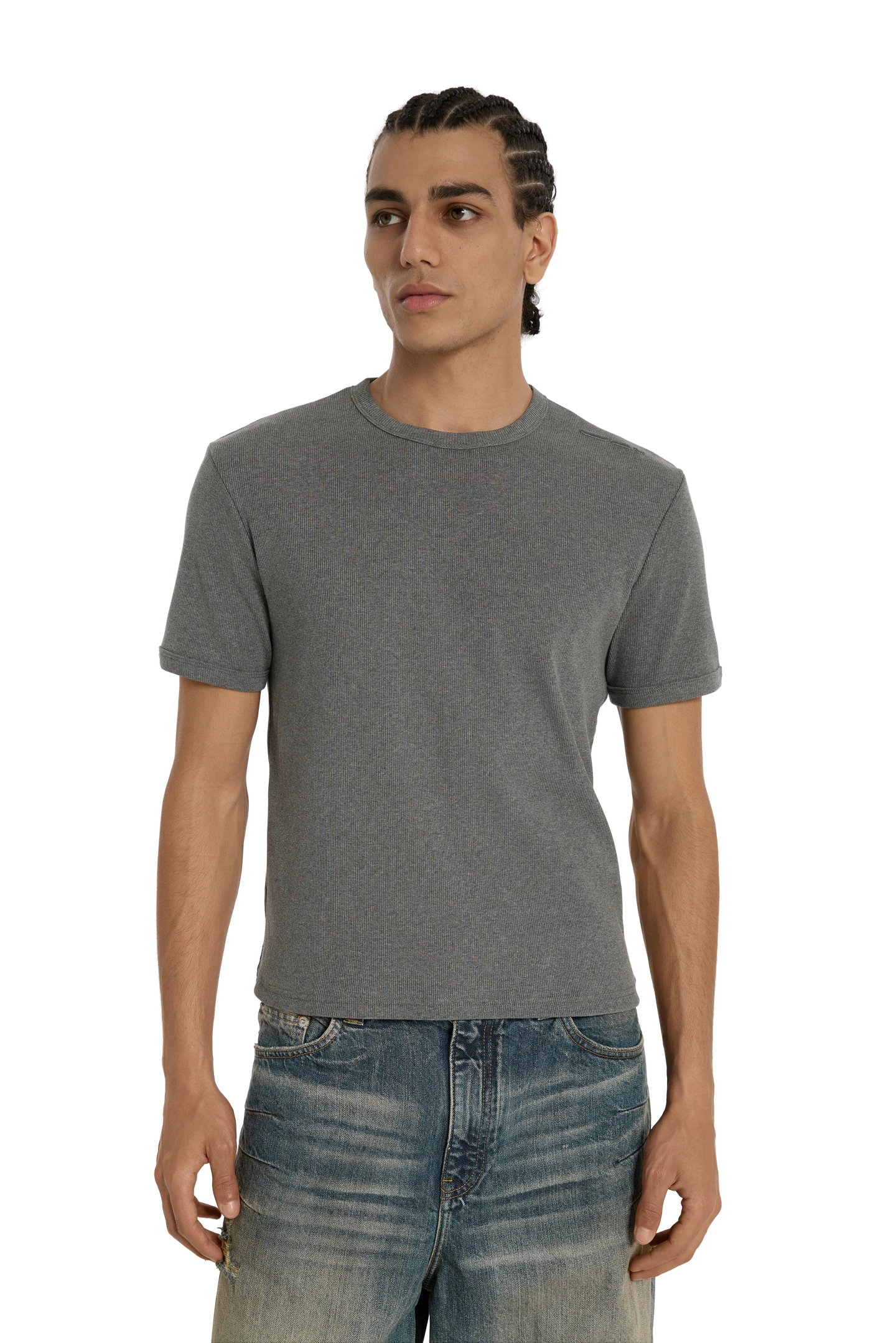 Ribbed Slim Tee Anthracite
