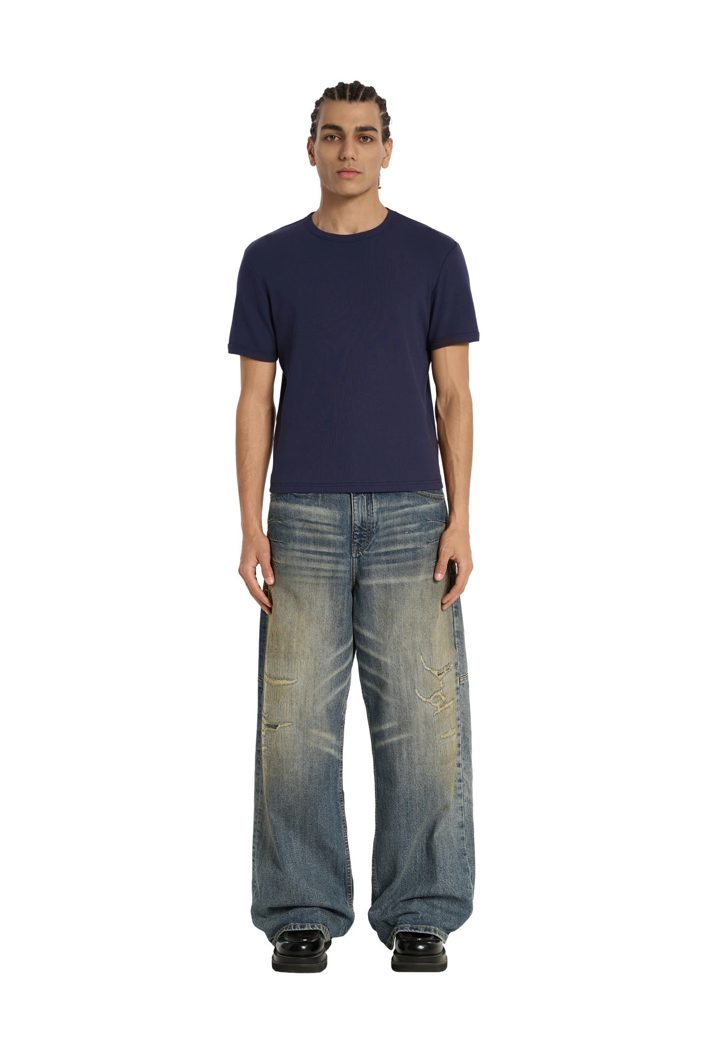 Ribbed Slim Tee Navy