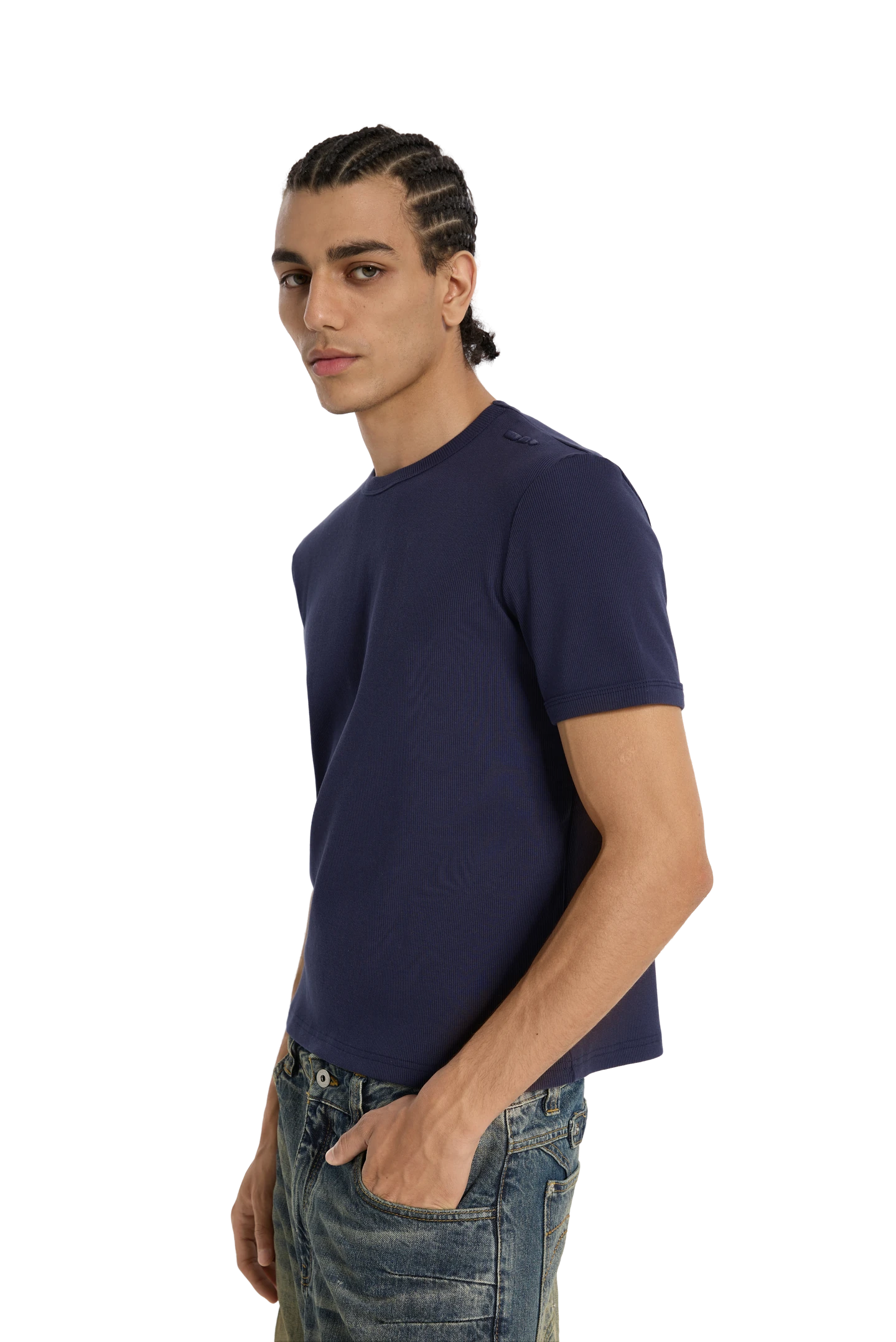 Ribbed Slim Tee Navy