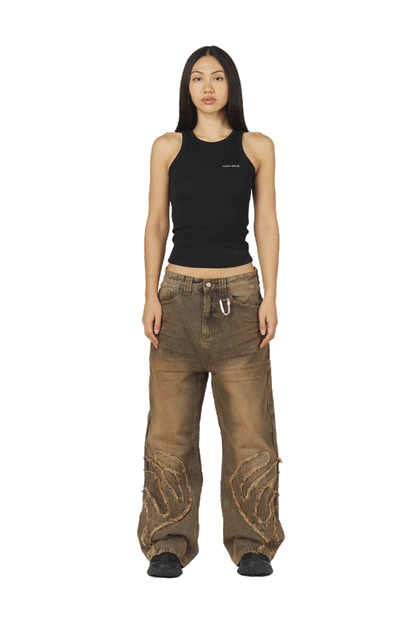 Rust Brown Patched Denim Jeans