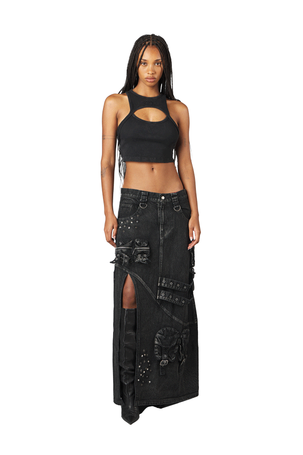 Black Denim Maxi Skirt