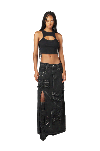 Black Denim Maxi Skirt