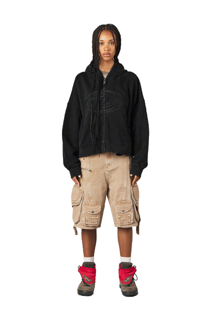 Black Patched Logo Zip Hoodie