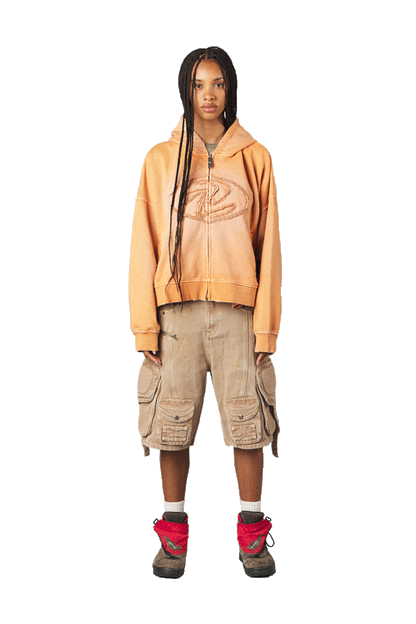Orange Patched Logo Zip Hoodie