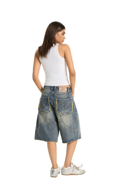 Washed Jorts Yellow Blue