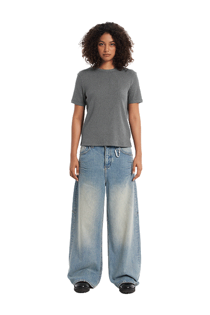 Ribbed Slim Tee Anthracite