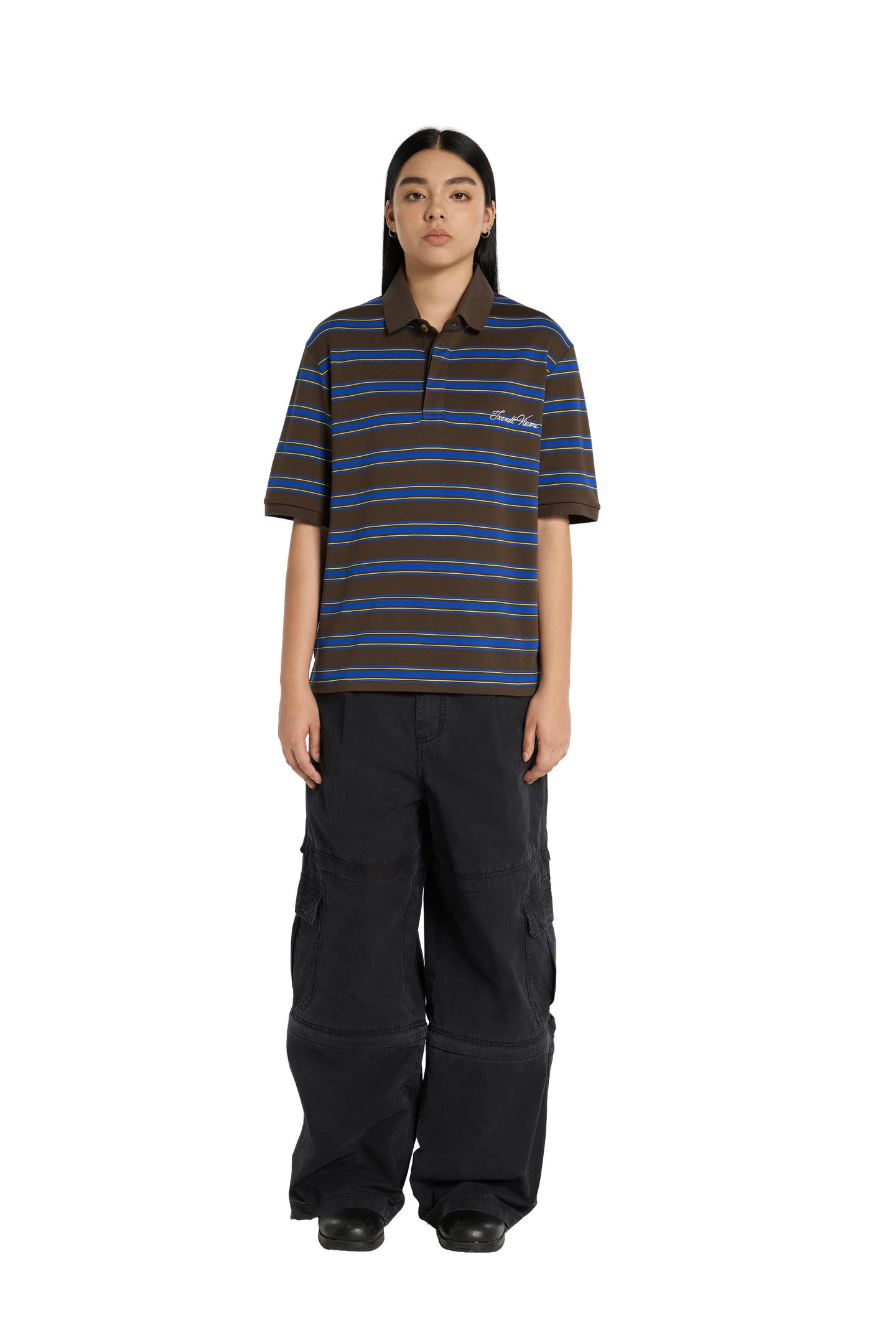 Striped Polo Shirt Mocha Blue