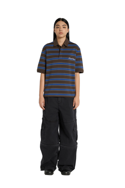 Striped Polo Shirt Mocha Blue