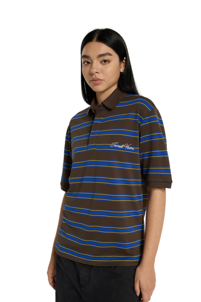 Striped Polo Shirt Mocha Blue