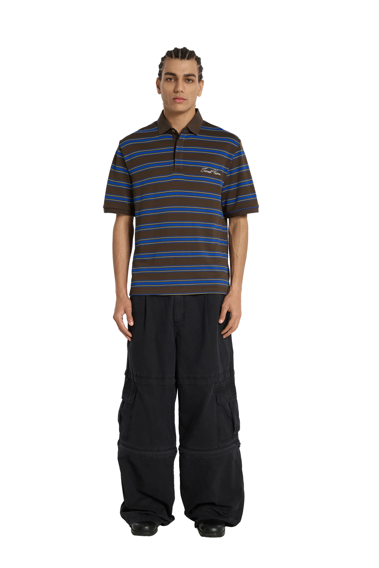Striped Polo Shirt Mocha Blue