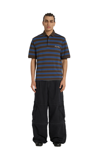 Striped Polo Shirt Mocha Blue