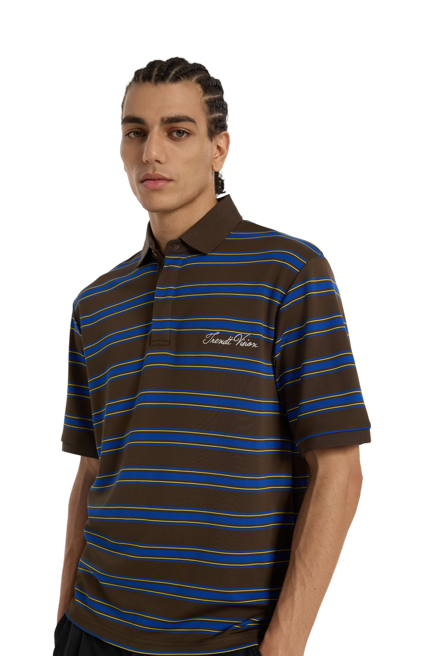 Striped Polo Shirt Mocha Blue